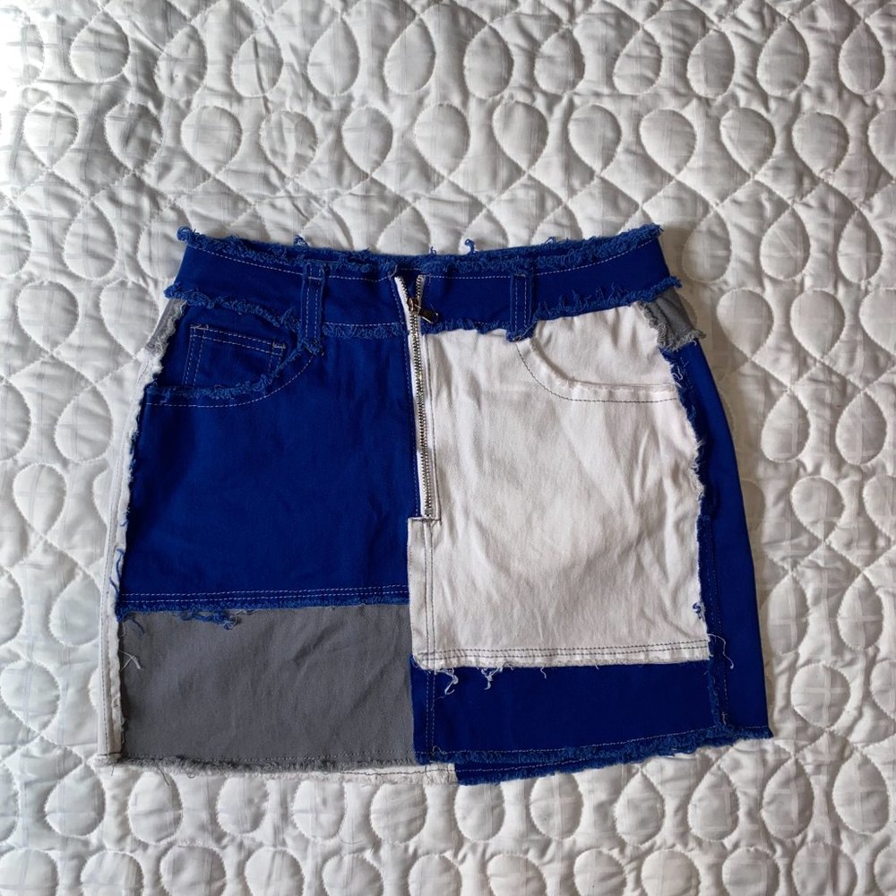 Patchwork Ripped Stretch Denim Skirts - image 3